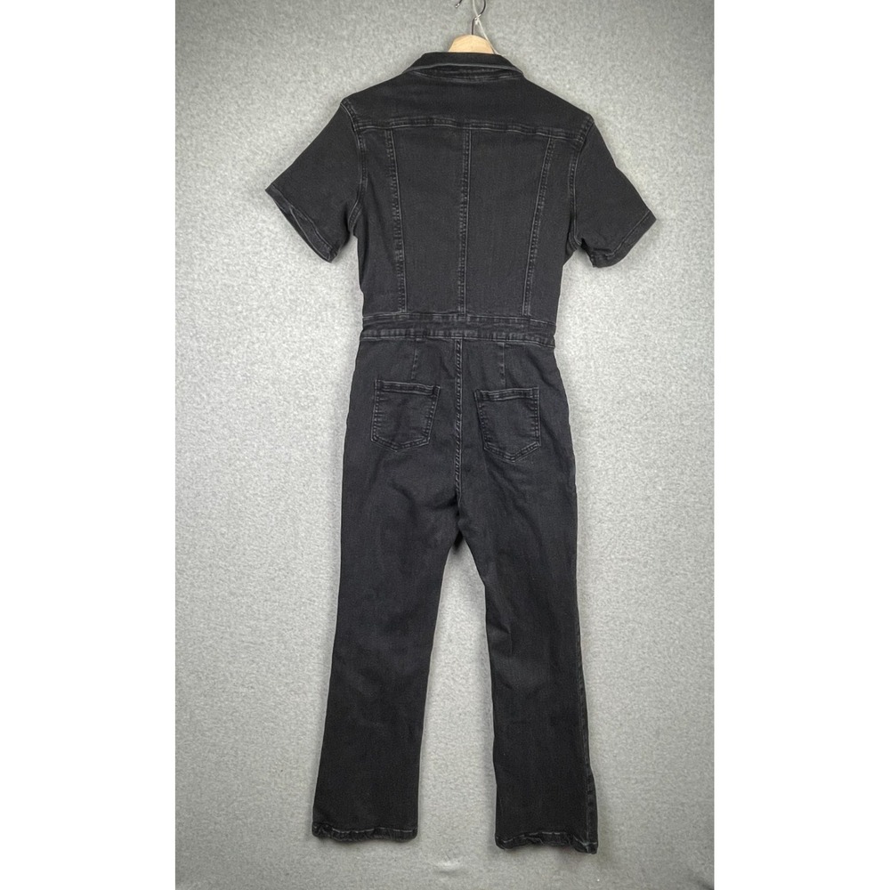 Denim Jumpsuit Womens 6 Medium Black Button Fly Flared Legs Short Sleeve - Picture 2 of 16